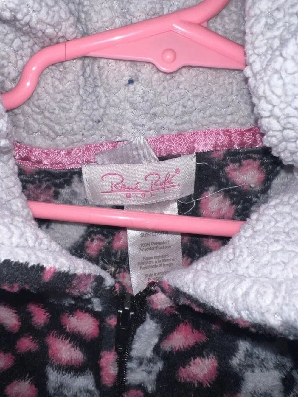 girls Rene Rofe one piece pajama sleepewear hooded full zipper catprint L 10/12